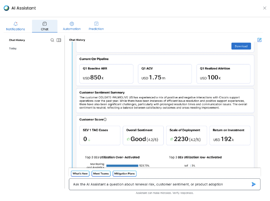 Suggested AI Assistant panel — scored, conversational view