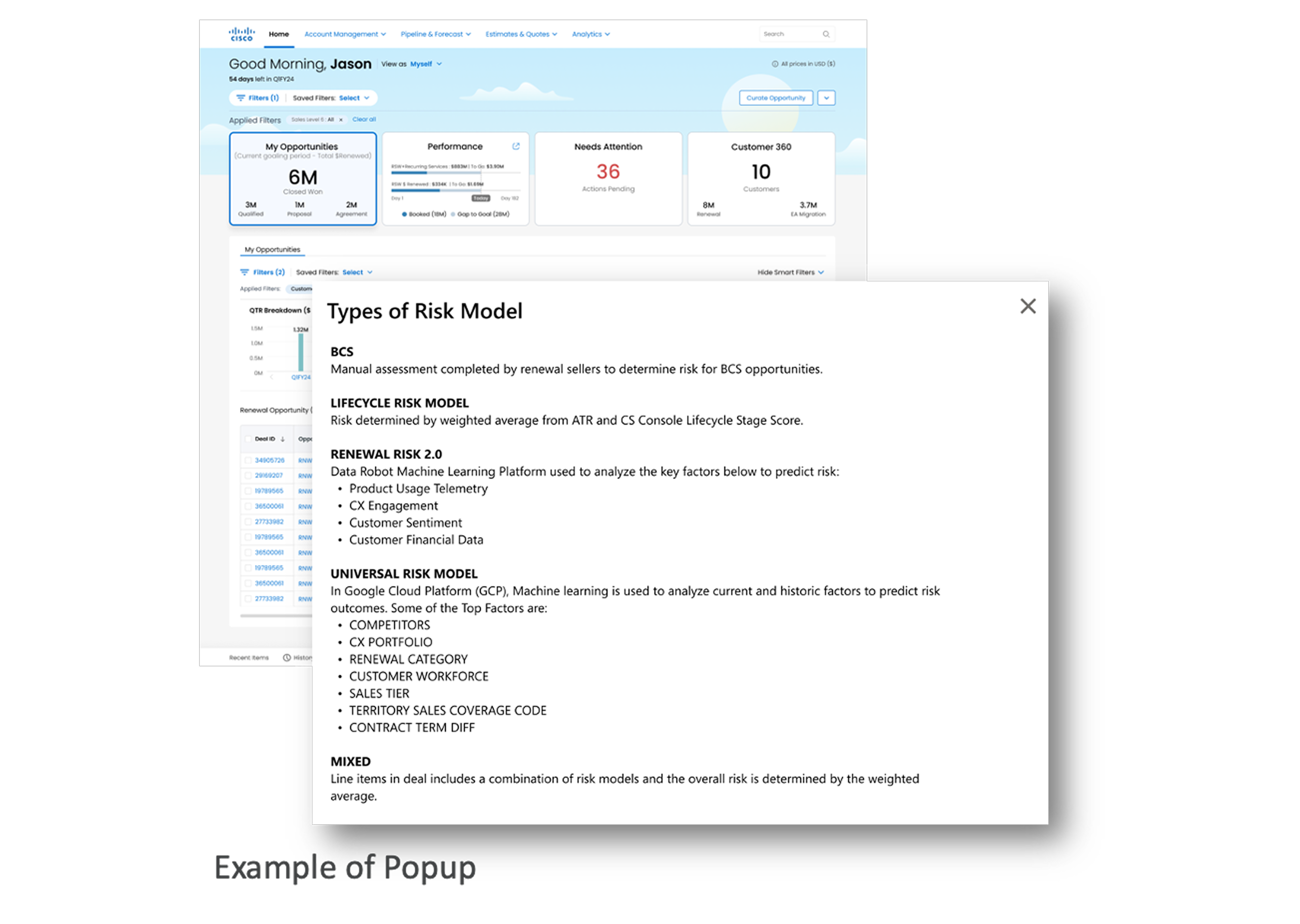 Types of Risk Model explanation popup