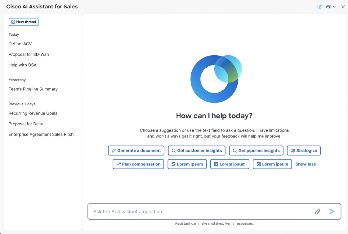 Cisco AI Assistant for Sales chat entry point